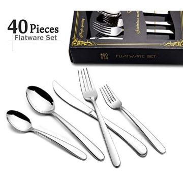 40-Piece Heavy Duty Silverware Set, HaWare Stainless Steel Solid Flatware Cutlery for 8, Modern & Elegant Design for Home/Hotel/Wedding, Mirror Polished and Dishwasher Safe