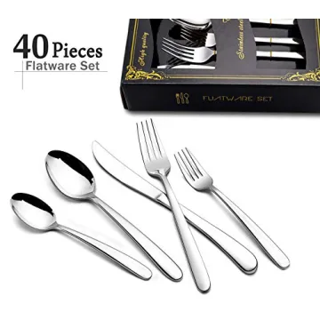 40-Piece Heavy Duty Silverware Set, HaWare Stainless Steel Solid Flatware Cutlery for 8, Modern & Elegant Design for Home/Hotel/Wedding, Mirror Polished and Dishwasher Safe