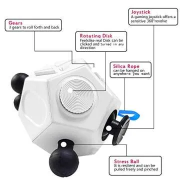 UOOEFUN Fidget Toys Kids,12 Sided Cube Toys ,Fidget Toy Relieves Stress and Anxiety,Relax for Children and Adults with ADHD ADD OCD Autism (White A2)