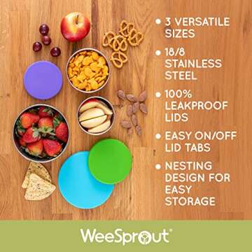 WeeSprout 18/8 Stainless Steel Food Storage Containers - Set of 3 (150 ml, 200 ml, 400 ml) Durable M...