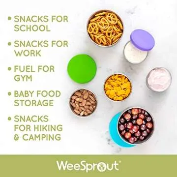 WeeSprout 18/8 Stainless Steel Food Storage Containers - Set of 3 (150 ml, 200 ml, 400 ml) Durable Metal with Leakproof Silicone Lids, for Lunch Box, Snacks & Leftovers