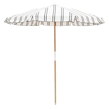 Business & Pleasure Co. Amalfi Umbrella - 7.2' Boho Beach Umbrella - Large & Sturdy Yet Lightweight - UPF 50+ UV-Resistant Canvas, Black Two Stripe