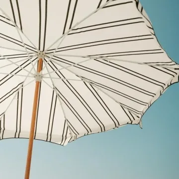 Business & Pleasure Co. Amalfi Umbrella - 7.2' Boho Beach Umbrella - Large & Sturdy Yet Lightweight - UPF 50+ UV-Resistant Canvas, Black Two Stripe