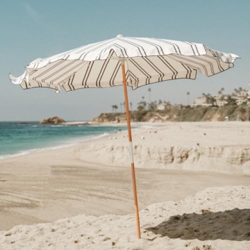 Business & Pleasure Co. Amalfi Umbrella - 7.2' Boho Beach Umbrella - Large & Sturdy Yet Lightweight - UPF 50+ UV-Resistant Canvas, Black Two Stripe
