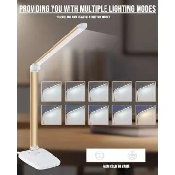 Lichamp Dimmable LED Desk Lamp with USB Charging Port, Touch Control Foldable Gooseneck Free Rotation Adjustable Eye Care Table Lamp, Bedside Reading Light with UL AC Adapter (Gold)