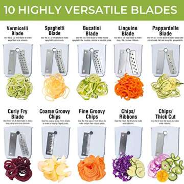 Spiralizer Ultimate 10 Strongest-and-Heaviest Duty Vegetable Slicer Best Veggie Pasta Spaghetti Maker for Keto/Paleo/Gluten-Free, With Extra Blade Caddy & 4 Recipe Ebook White