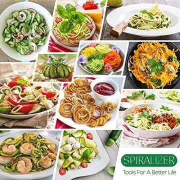Spiralizer Ultimate 10 Strongest-and-Heaviest Duty Vegetable Slicer Best Veggie Pasta Spaghetti Maker for Keto/Paleo/Gluten-Free, With Extra Blade Caddy & 4 Recipe Ebook White