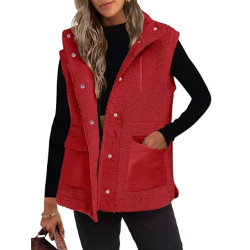 ANRABESS Women’s Fuzzy Fleece Vest - Cozy Button-Down Outerwear with Pockets