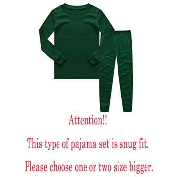 Family Feeling Boys Girls Kids Pajamas Solid Colors 2 Piece Long Sleeve Pyjamas Set Cotton Green Siz...