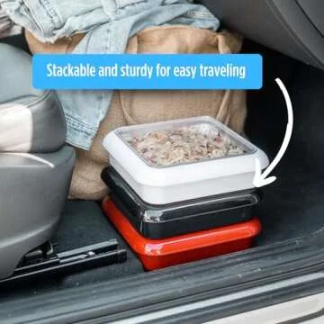 Fancy Panz, Serving Tray for Food, Made in the USA Foil Pan Carrier, Stackable Aluminum Pan Holders, 8x8 Travel Casserole Carrier With 1 Disposable Foil Pan & Serving Spoon, Denim Blue