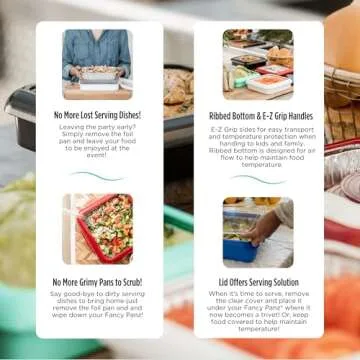 Fancy Panz, Serving Tray for Food, Made in the USA Foil Pan Carrier, Stackable Aluminum Pan Holders, 8x8 Travel Casserole Carrier With 1 Disposable Foil Pan & Serving Spoon, Denim Blue