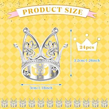 Junkin 24 Pcs Mini Crowns Mini Silver Crown Cake Topper for Flower Bouquets Small Vintage Tiara Cake...