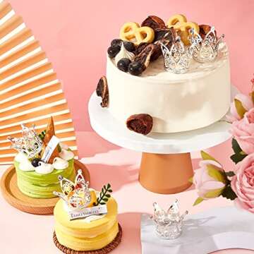 Junkin 24 Pcs Mini Crowns Mini Silver Crown Cake Topper for Flower Bouquets Small Vintage Tiara Cake Topper for Flower Arrangements Birthday Party Girl Wedding Baby Shower Decor