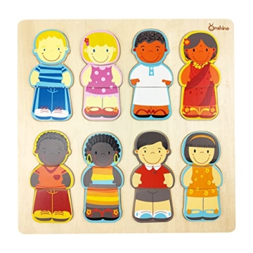 Wooden Puzzle for Toddlers 1-3, Children of The World Racial Cognition Dress-up Peg Puzzle Education...