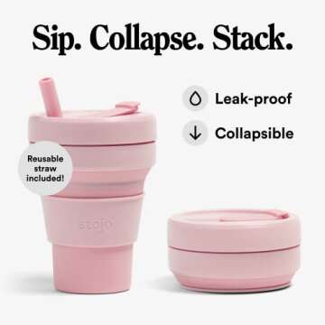 STOJO Collapsible Travel Cup - Reusable To-Go Pocket Size Silicone Bottle for Hot and Cold Drinks - Perfect for Camping - Microwave & Dishwasher Safe (Carnation, 16 Ounce (Pack of 1))