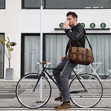 Kattee Canvas Leather Messenger Bag for 15.6" Laptops