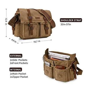 Kattee Canvas Leather Messenger Bag for 15.6" Laptops