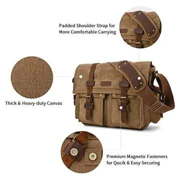 Kattee Canvas Leather Messenger Bag for 15.6" Laptops