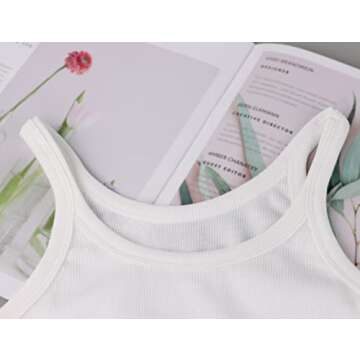 KAMISSY Women's Sleeveless Crop Tank Top Slim Fit Scoop Neck Ribbed Knit Basic Crop Cami Shirts Tops White
