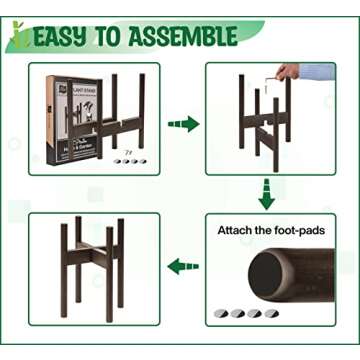 ZPirates Plant Stand Indoor, Outdoor - Tall 14-inch, Adjustable 8 to 12-Inch Wide - Small to Large Planter Pot and Flower Vase Holder - Dark Bamboo Wood