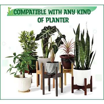 ZPirates Plant Stand Indoor, Outdoor - Tall 14-inch, Adjustable 8 to 12-Inch Wide - Small to Large Planter Pot and Flower Vase Holder - Dark Bamboo Wood