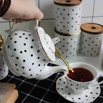 Elegant Polka Dot Ceramic Teapot – Perfect Gift for Tea Lovers