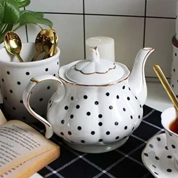 Elegant Polka Dot Ceramic Teapot – Perfect Gift for Tea Lovers