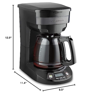 Hamilton Beach 12 Cup Programmable Drip Coffee Maker with 3 Brew Options, Glass Carafe, Auto Pause and Pour, Black Stainless (46293)