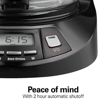 Hamilton Beach 12 Cup Programmable Drip Coffee Maker with 3 Brew Options, Glass Carafe, Auto Pause and Pour, Black Stainless (46293)