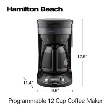 Hamilton Beach 12 Cup Programmable Drip Coffee Maker with 3 Brew Options, Glass Carafe, Auto Pause and Pour, Black Stainless (46293)