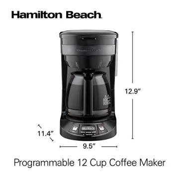 Hamilton Beach 12 Cup Programmable Drip Coffee Maker with 3 Brew Options, Glass Carafe, Auto Pause and Pour, Black Stainless (46293)