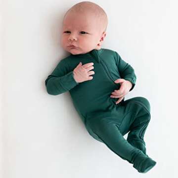 KYTE BABY Unisex Zipper Closure Footies, Rayon Made From Bamboo (3-6 Months, Emerald)