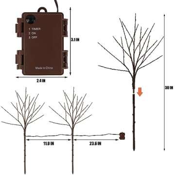 Lighted Christmas Tree Branches, 30IN 100LED Artificial Brown Twig Branch with Warm White Lights, Ti...