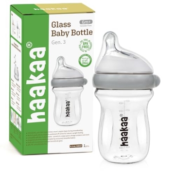 Haakaa Gen.3 Natural Glass Baby Bottle 6.3 oz for Breastfed Babies