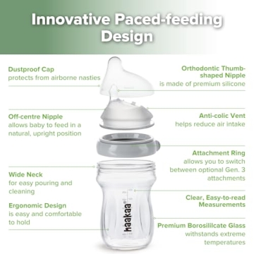 Haakaa Gen.3 Natural Glass Baby Bottle 6.3 oz for Breastfed Babies