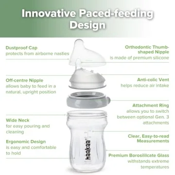 Haakaa Gen.3 Natural Glass Baby Bottle 6.3 oz for Breastfed Babies