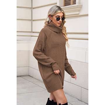 Pink Queen Women's Cowl Neck Sweater Dresses Oversized Loose Tunic Baggy Knit Mini Dress Chestnut L