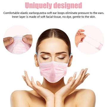 Wecolor 3 Ply Earloop Face Masks - 100 Pack in Pink