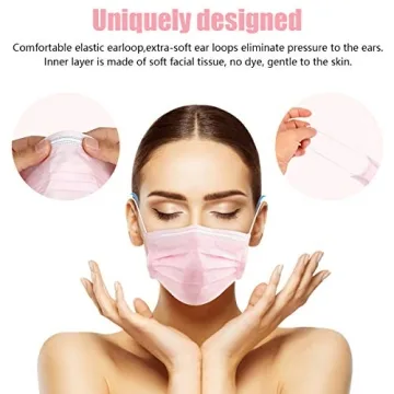 Wecolor 3 Ply Earloop Face Masks - 100 Pack in Pink