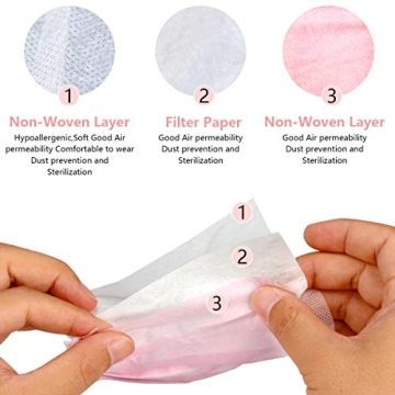 Wecolor 3 Ply Earloop Face Masks - 100 Pack in Pink