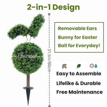 31.5'' Artificial Bunny-Shaped Topiary Tree with Boxwood Ball Tree Decoration, Faux Rabbit Potted Pl...