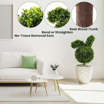 31.5'' Artificial Bunny-Shaped Topiary Tree with Boxwood Ball Tree Decoration, Faux Rabbit Potted Plant for Indoor and Outdoor Easter Holiday Garden Porch Decor