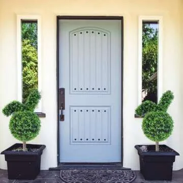 31.5'' Artificial Bunny-Shaped Topiary Tree with Boxwood Ball Tree Decoration, Faux Rabbit Potted Plant for Indoor and Outdoor Easter Holiday Garden Porch Decor