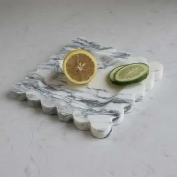 Natural Luxury Marble Tray with Scalloped Edge, Handmade Square Decorative Tray, Catch All Tray for Counter, Dresser, Nightstand and Home Décor - Arabescato Calacatta