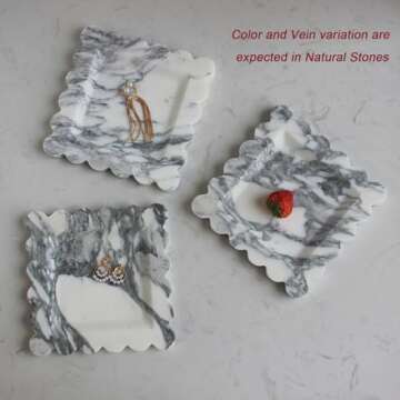 Natural Luxury Marble Tray with Scalloped Edge, Handmade Square Decorative Tray, Catch All Tray for Counter, Dresser, Nightstand and Home Décor - Arabescato Calacatta