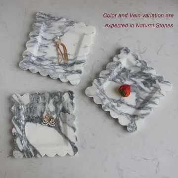 Natural Luxury Marble Tray with Scalloped Edge, Handmade Square Decorative Tray, Catch All Tray for Counter, Dresser, Nightstand and Home Décor - Arabescato Calacatta