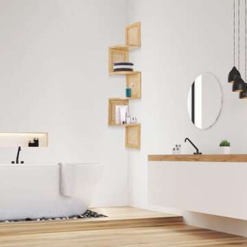 FamilleElement Bamboo 4-Tier Corner Shelf Natural Rattan Floating Corner Shelves Wall Mount Shelves for Living Rooms, Bedroom, Office (02-Bamboo)