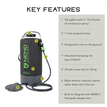NEMO Equipment Helio Portable Pressure Camp Shower - 22 Liter - Black/Apple Green