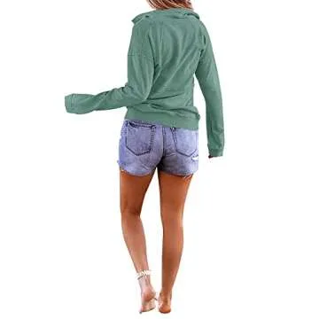 Floral Find Women's Long Sleeve Lapel Half Zip Up Sweatshirt Solid Stylish Loose Fit Casual Pullover Tops (Sage, X-Large)