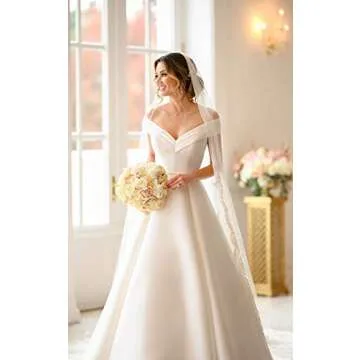 Lilyla Satin Wedding Dress Long Off The Shoulder Satin Bridal Gowns with Pockets Ivory US0